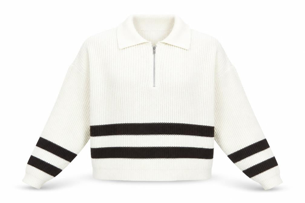 Pink Vanilla Women’s White Striped Collared Half Zip Jumper Size S