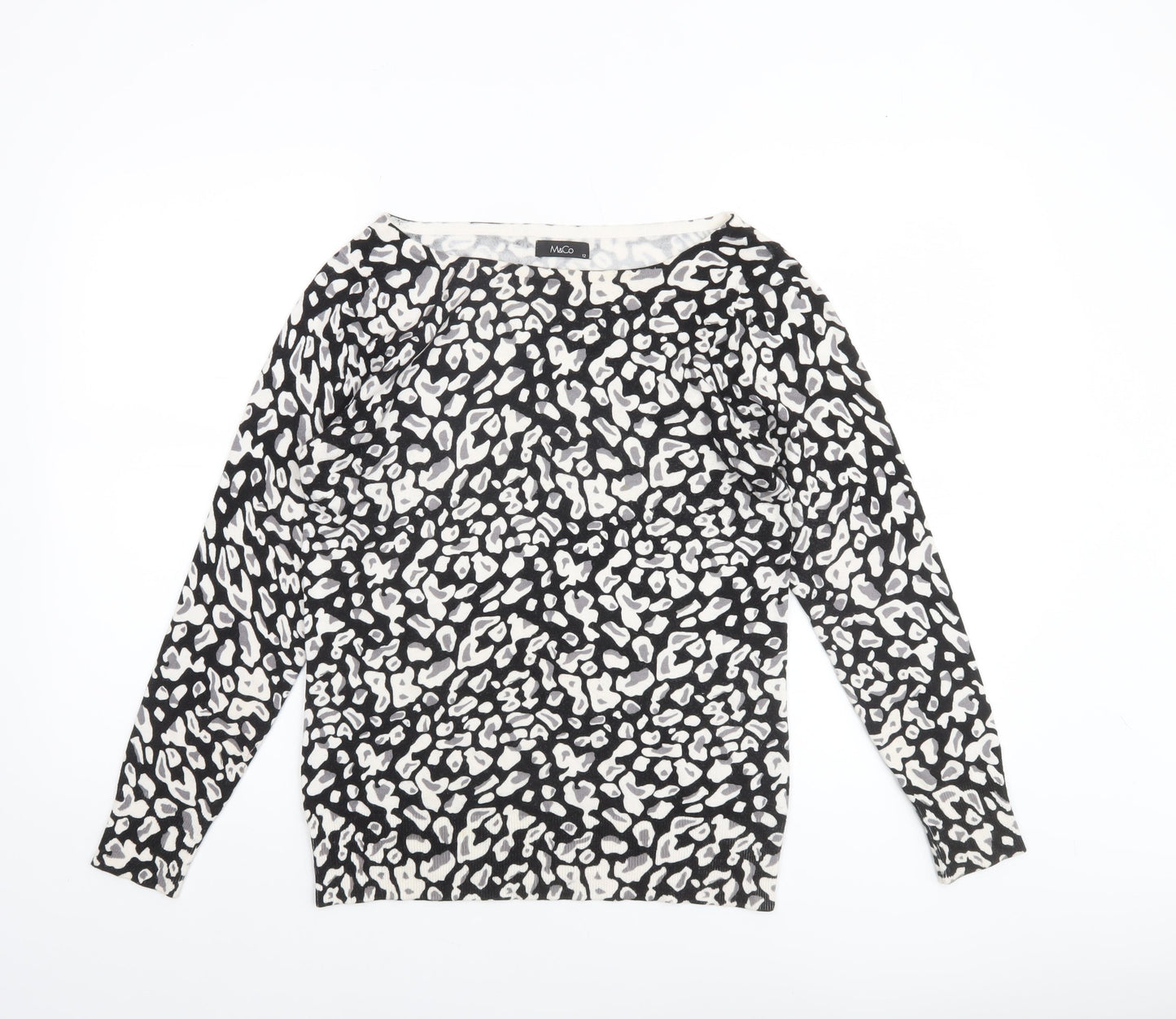 M&Co Women’s Black Animal Print Boat Neck Jumper Size 12