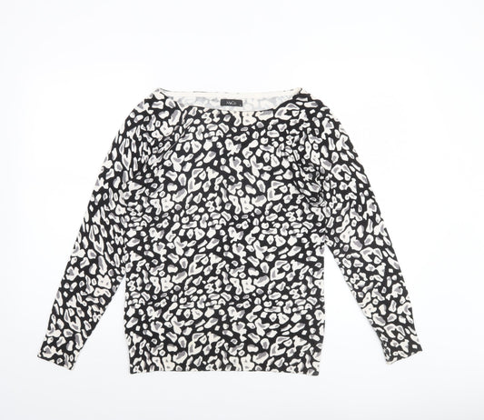 M&Co Women’s Black Animal Print Boat Neck Jumper Size 12