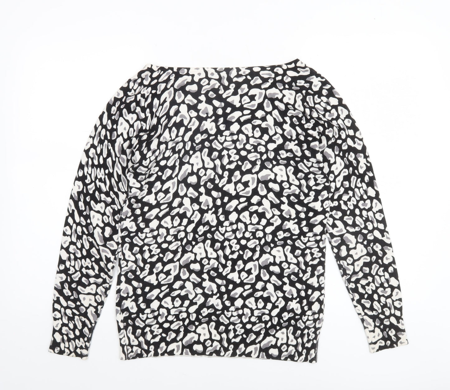 M&Co Women’s Black Animal Print Boat Neck Jumper Size 12