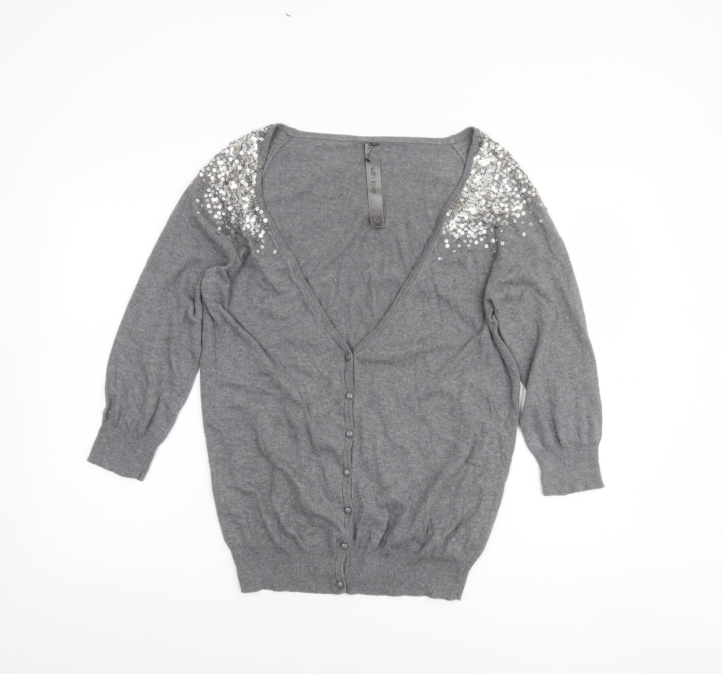 Evie Womens Grey Size 14 Sequin Embellished Cardigan