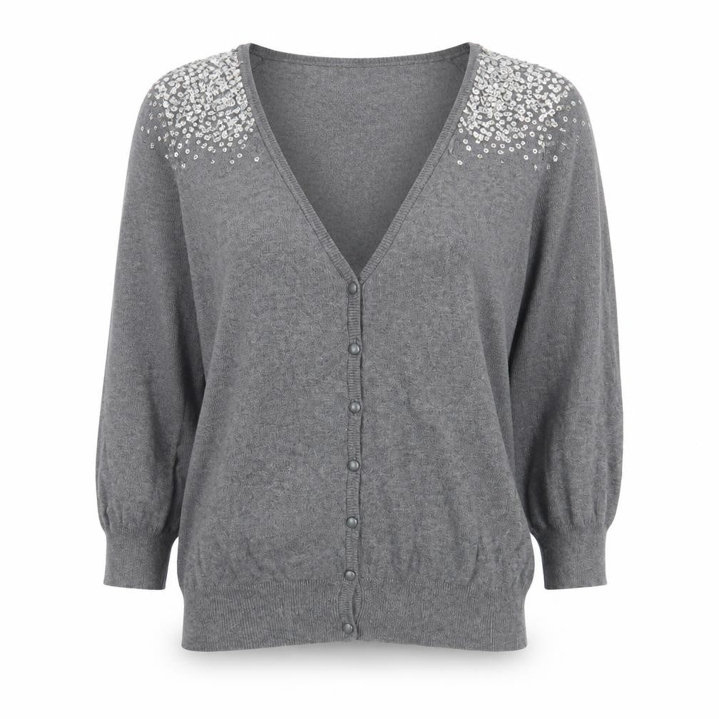 Evie Womens Grey Size 14 Sequin Embellished Cardigan