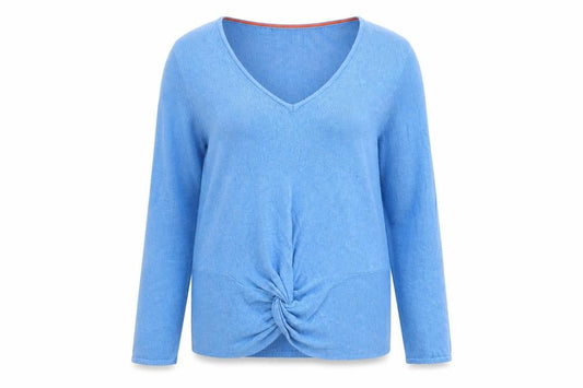Boden Women Blue V-Neck Twist Front Cotton Modal Jumper Size 12