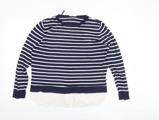 Wallis Petite Women's Blue Striped Crew Neck Long Sleeve Pullover Jumper M