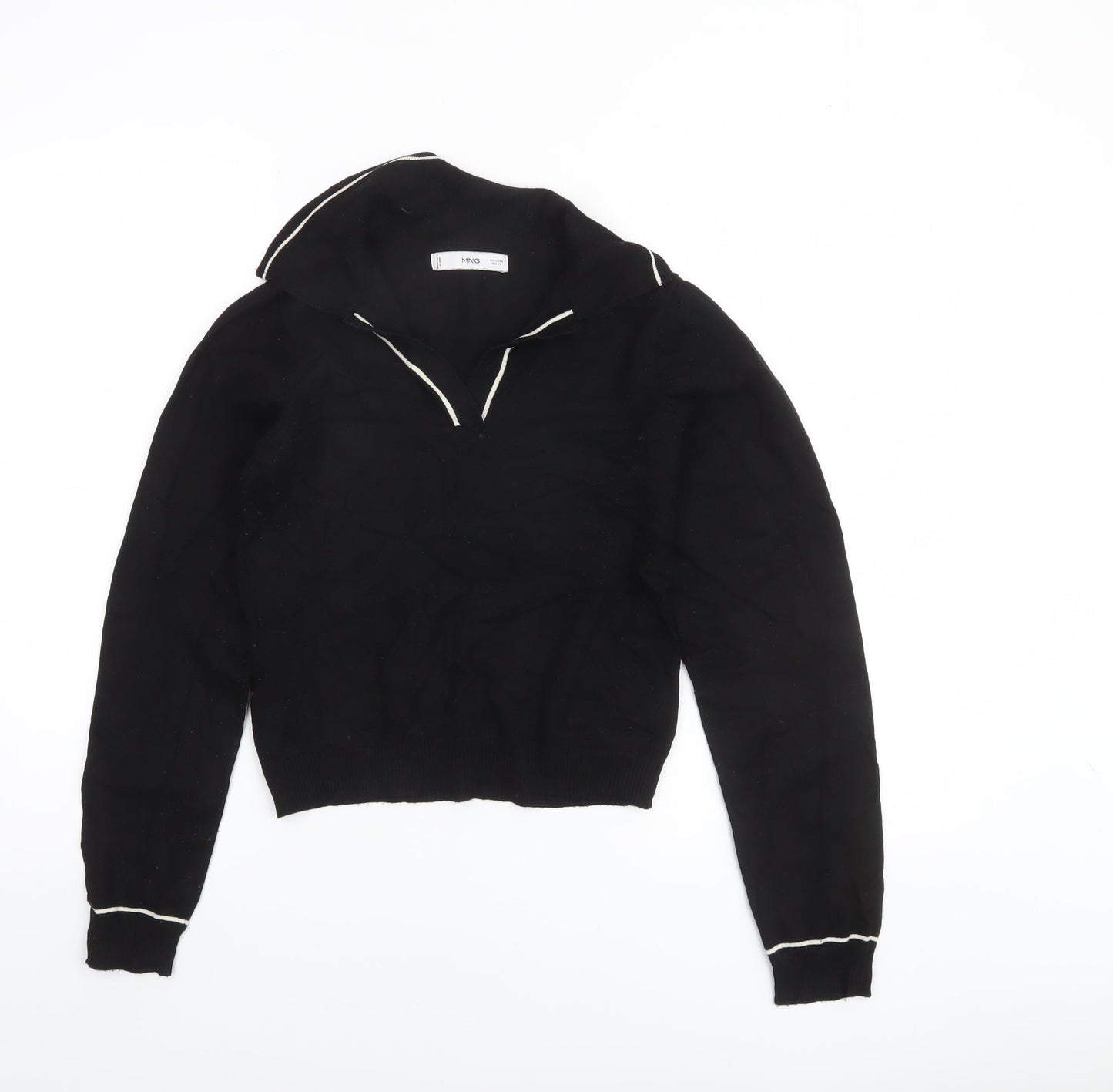 MNG Women's Black Collared Long Sleeve Pullover Jumper Size S