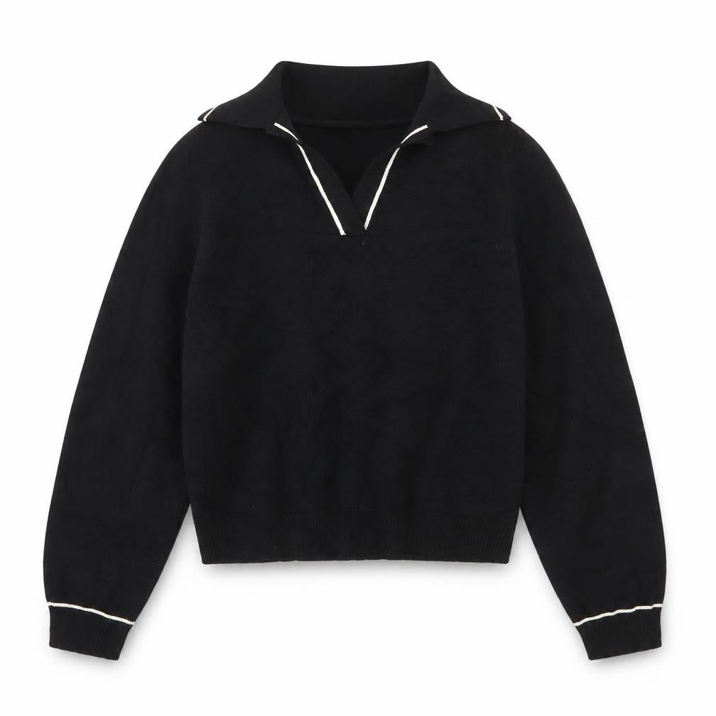 MNG Women's Black Collared Long Sleeve Pullover Jumper Size S