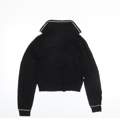 Mango Women's Black Collared Long Sleeve Pullover Jumper Size S