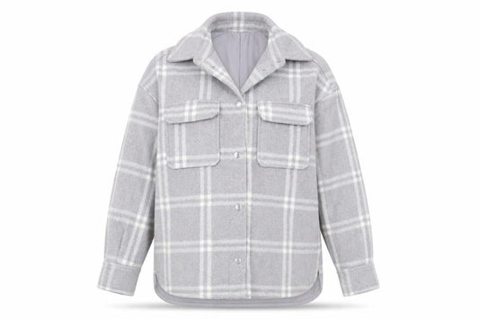 H&M Women's Grey Check Long Sleeve Shacket Jacket XS