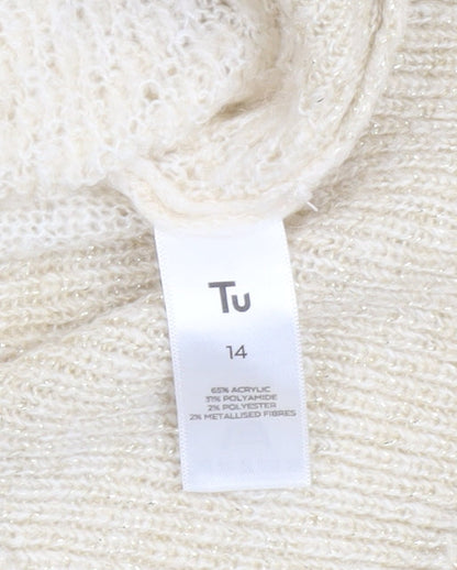 Tu Women’s Beige Mock Neck Knit Jumper Size 14 Long Sleeve Pullover