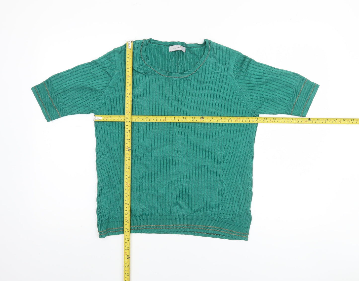 Marks and Spencer Women's Green Knit Short Sleeve Pullover Jumper Size 16
