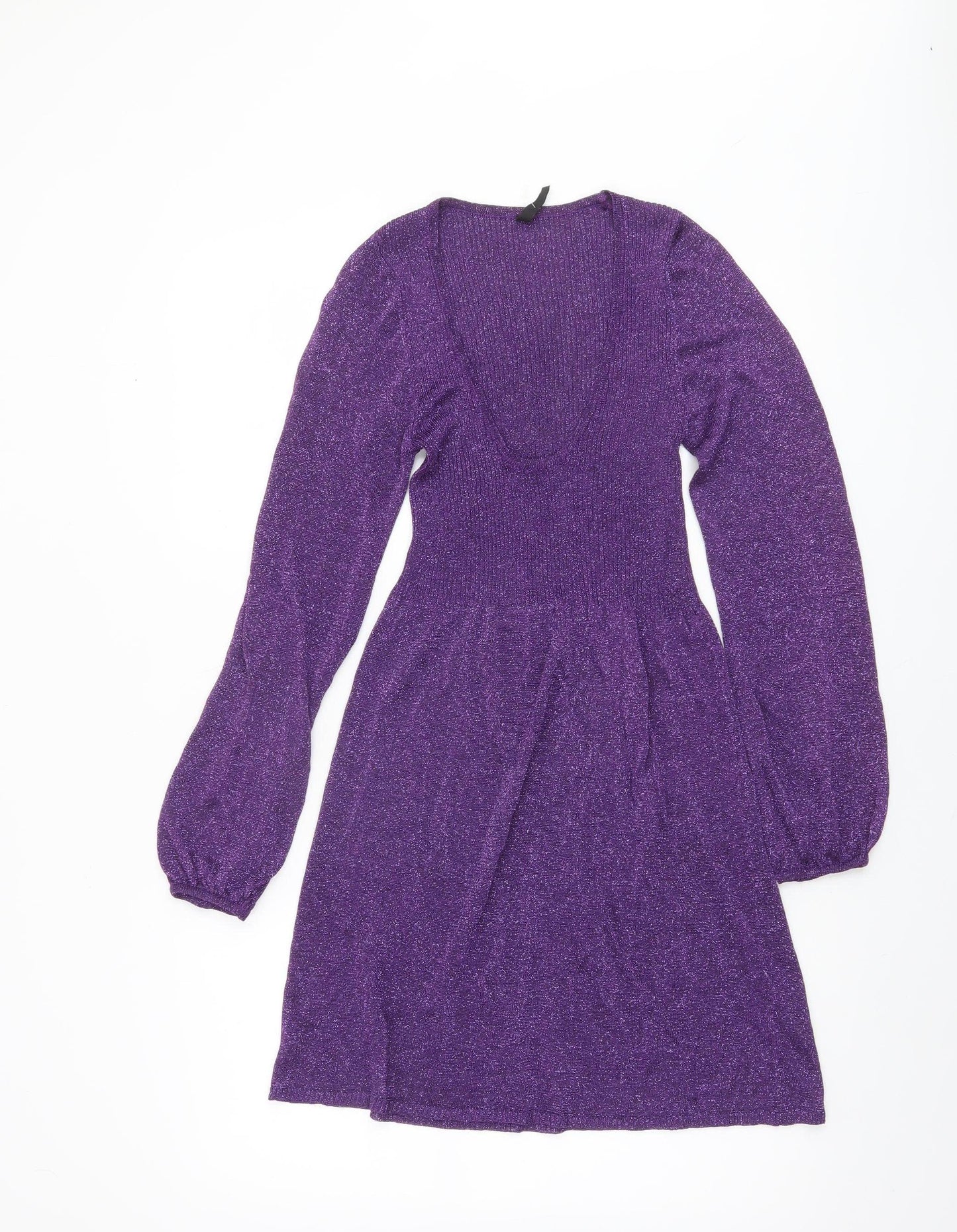 GRAB Denim Women Purple Knit Fit & Flare Party Dress L