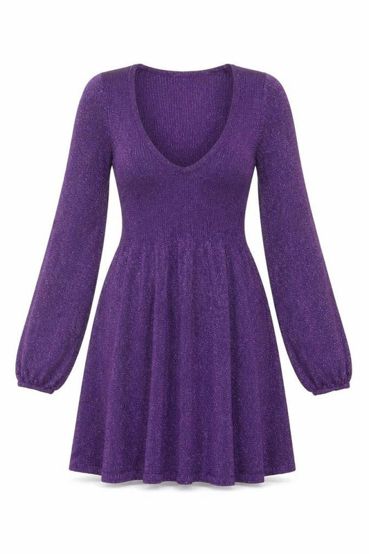 GRAB Denim Women Purple Knit Fit & Flare Party Dress L