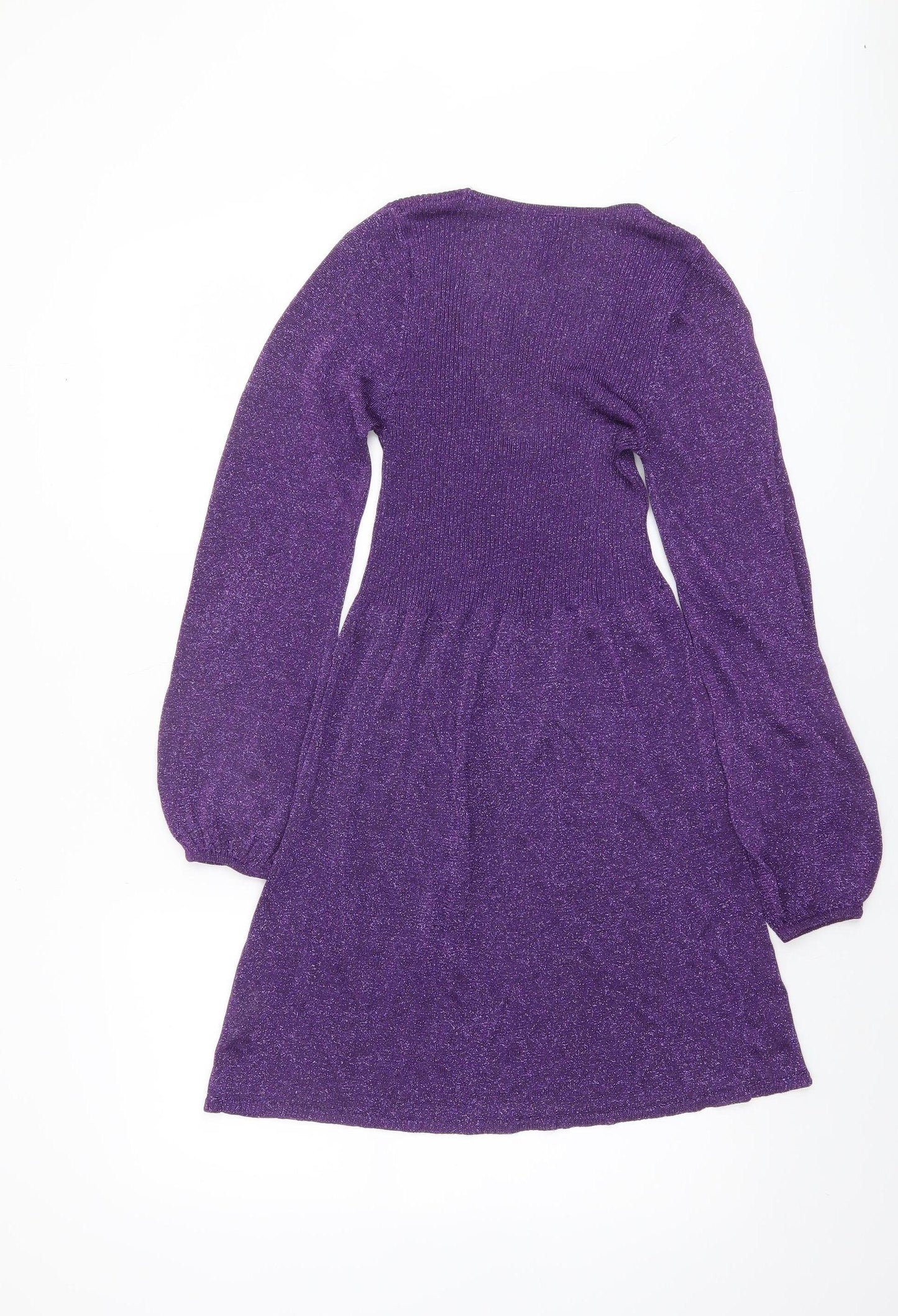 GRAB Denim Women Purple Knit Fit & Flare Party Dress L