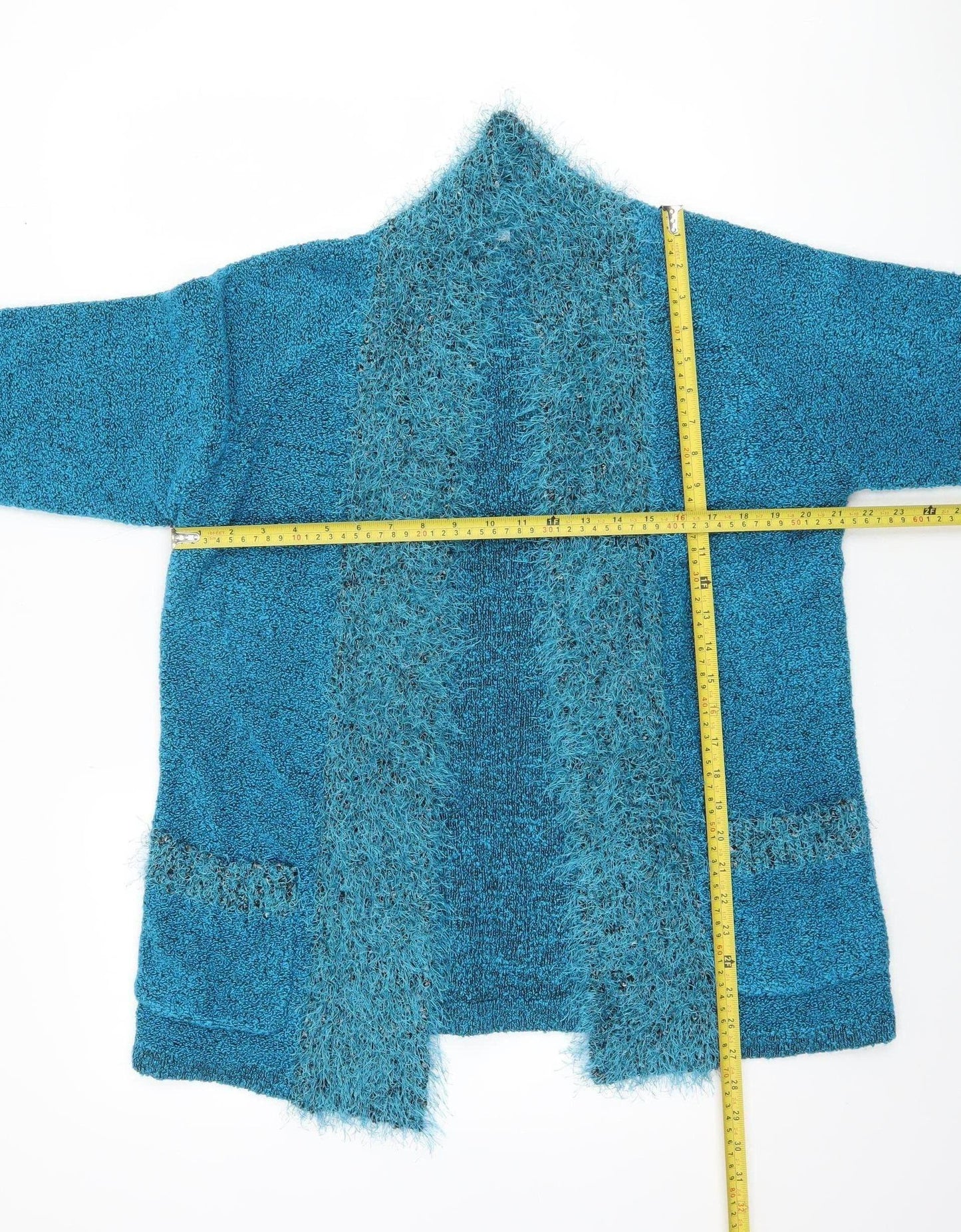 Iltex Women’s Blue Open Knit Open Front Cardigan M Acrylic Blend