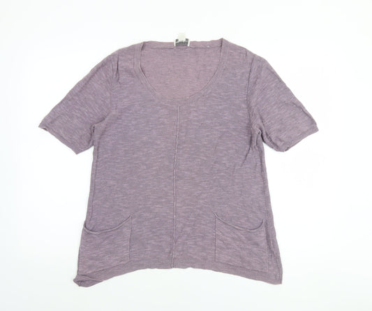 Peter Hahn Women's Purple Linen Short Sleeve Scoop Neck Jumper Size 12