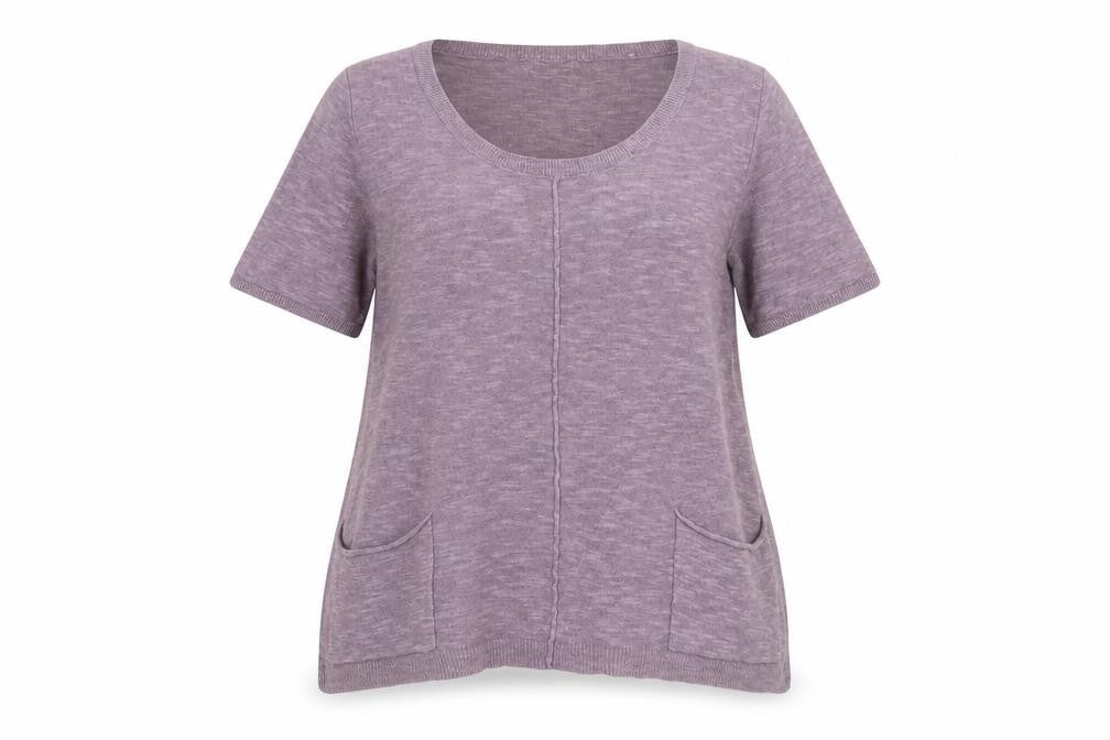 Peter Hahn Women's Purple Linen Short Sleeve Scoop Neck Jumper Size 12