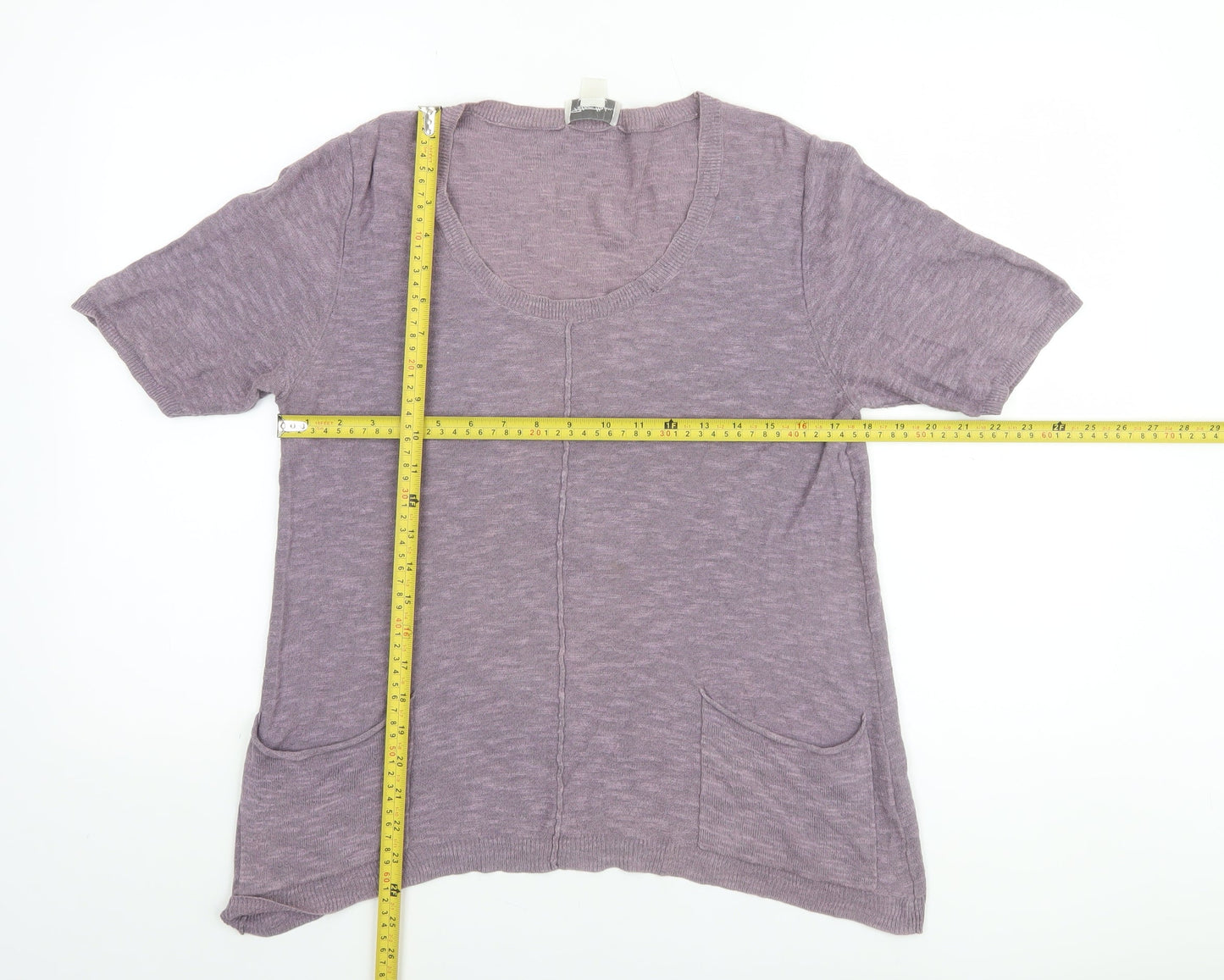 Peter Hahn Women's Purple Linen Short Sleeve Scoop Neck Jumper Size 12