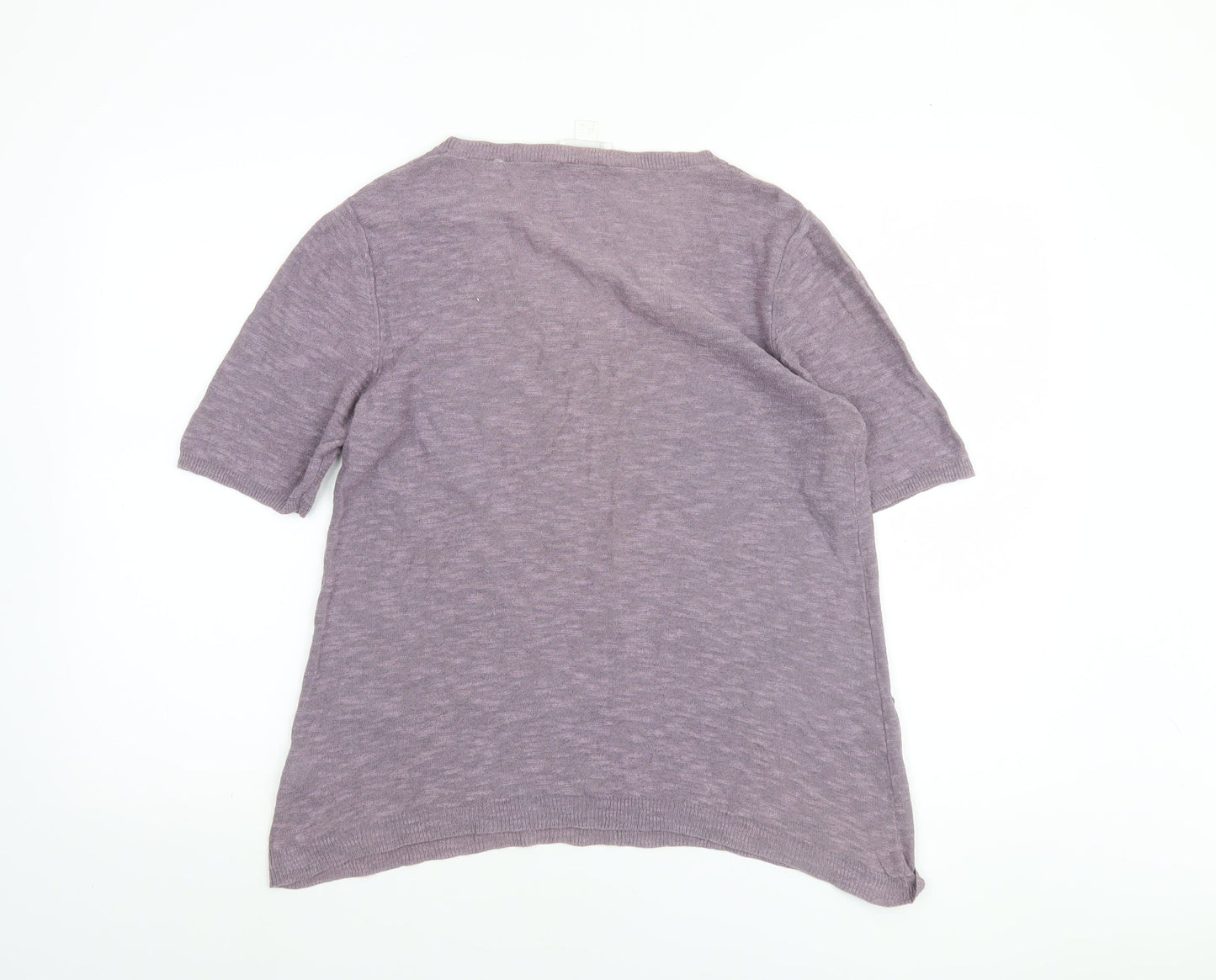 Peter Hahn Women's Purple Linen Short Sleeve Scoop Neck Jumper Size 12