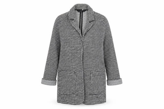F&F Women Black & White Houndstooth Coatigan UK 6 Classic Long Lined