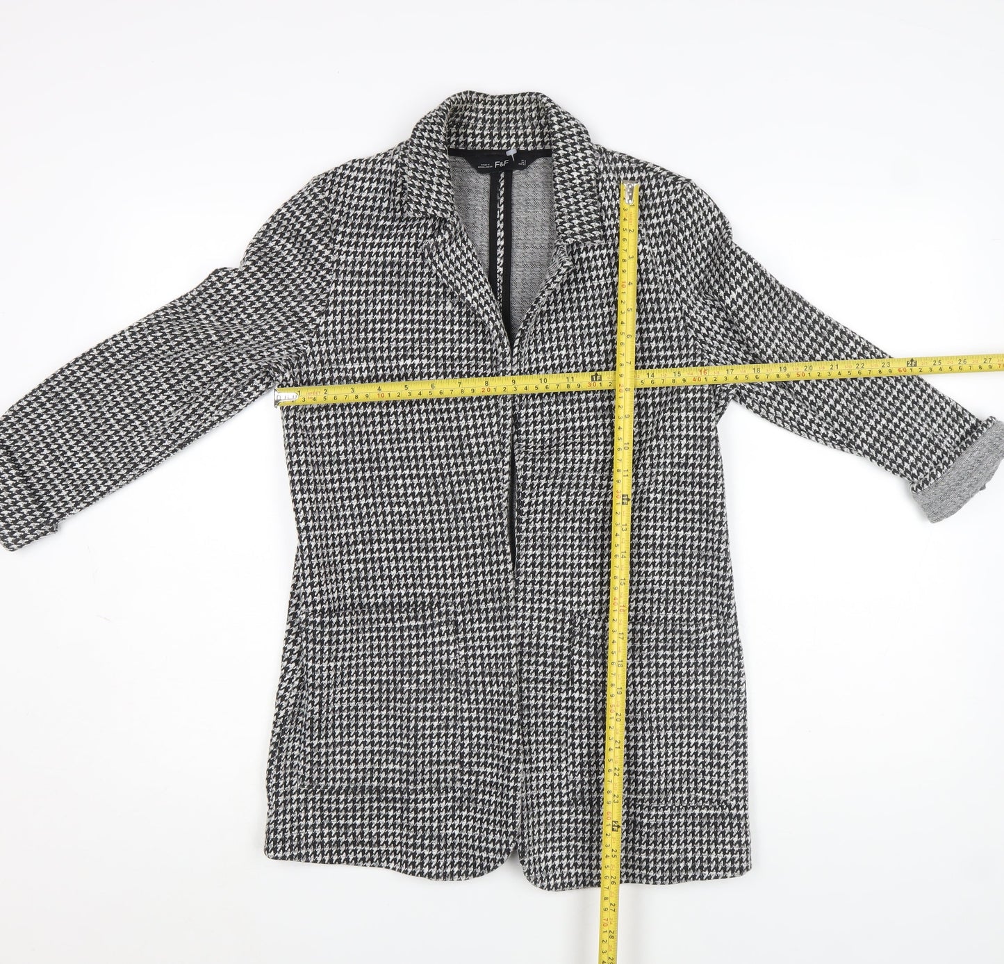 F&F Women Black & White Houndstooth Coatigan UK 6 Classic Long Lined