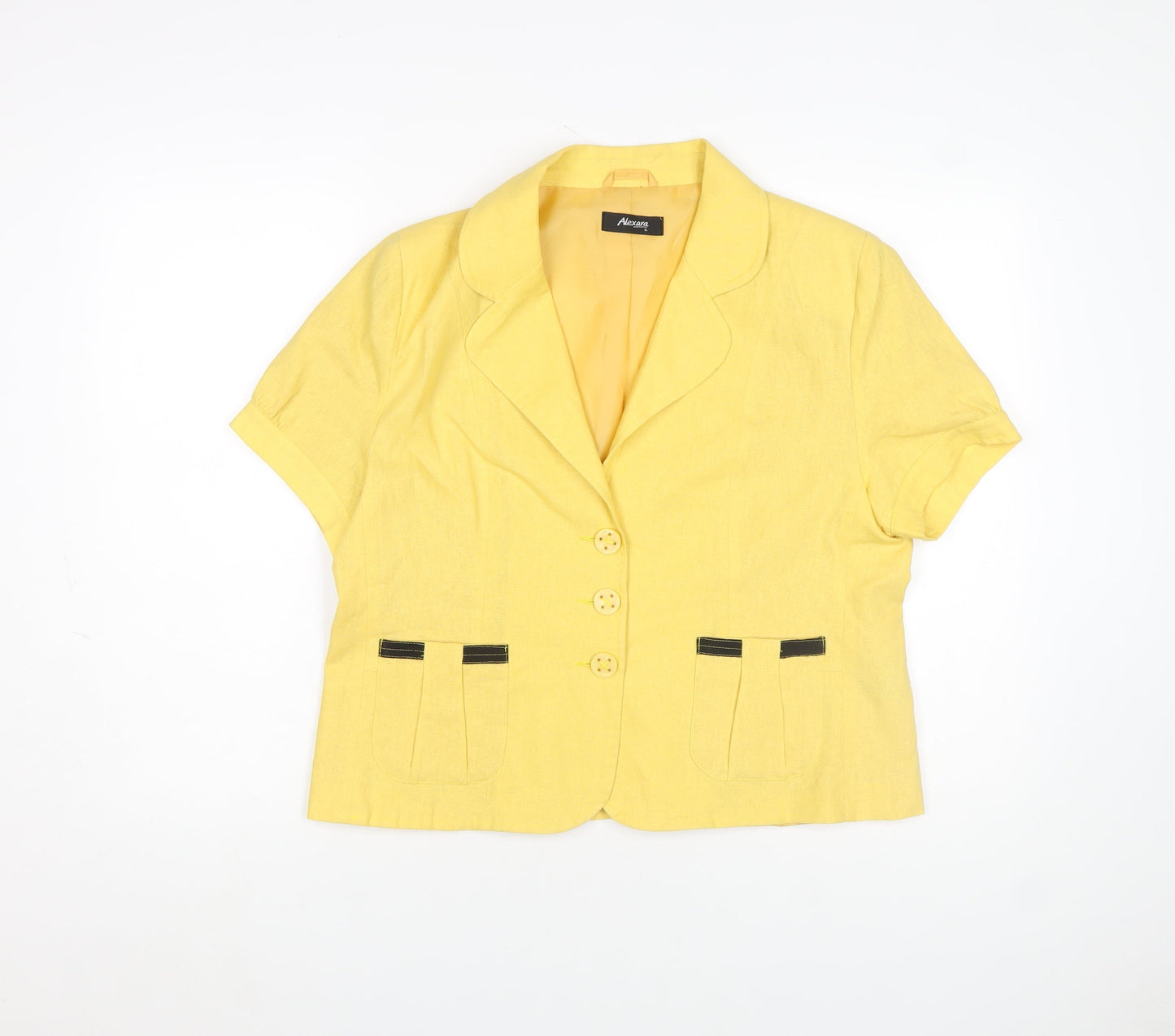 Alexara Women Yellow Linen Blend Short Sleeve Blazer Size 16