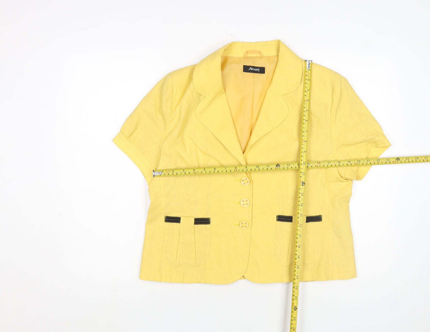 Alexara Women Yellow Linen Blend Short Sleeve Blazer Size 16