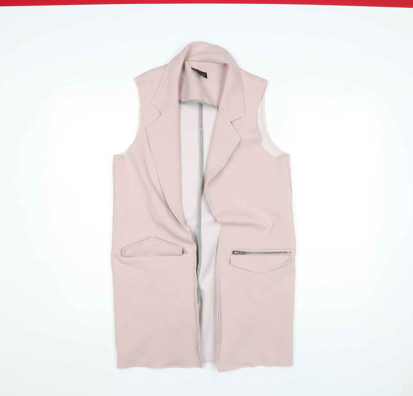 Topshop Women's Pink Long Sleeveless Waistcoat Size 8 Classic Style