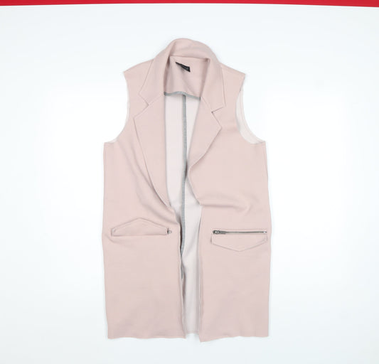 Topshop Women's Pink Long Sleeveless Waistcoat Size 8 Classic Style