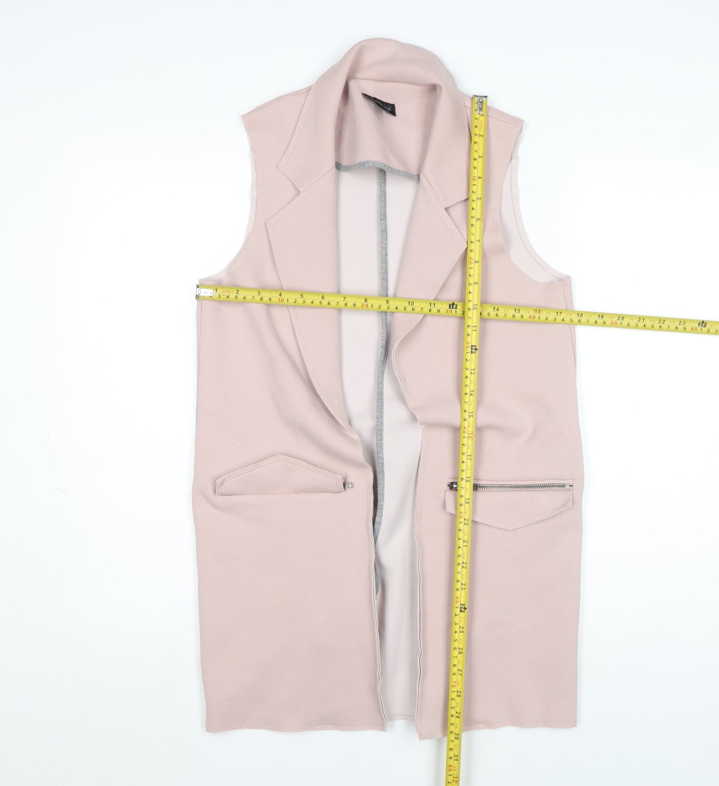 Topshop Women's Pink Long Sleeveless Waistcoat Size 8 Classic Style