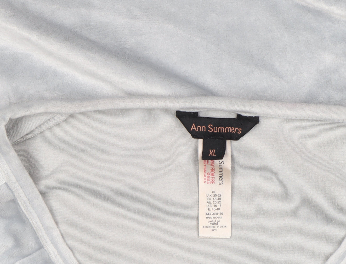 Ann Summers Womens Grey Velour Pyjama Top XL Long Sleeve