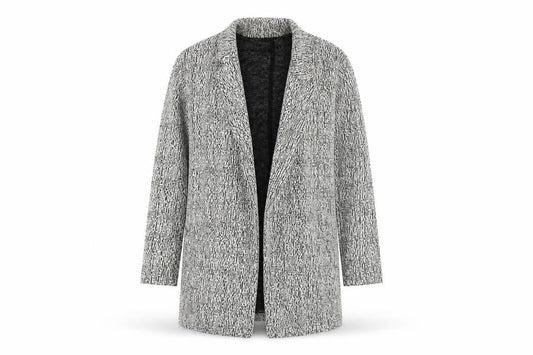 Front view of Miss Selfridge Women’s Black & White Tweed Coatigan, size UK 10, Longline Jacket