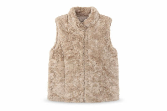Front view of GapKids girls’ beige faux fur waistcoat uk 10-11 years lined winter vest