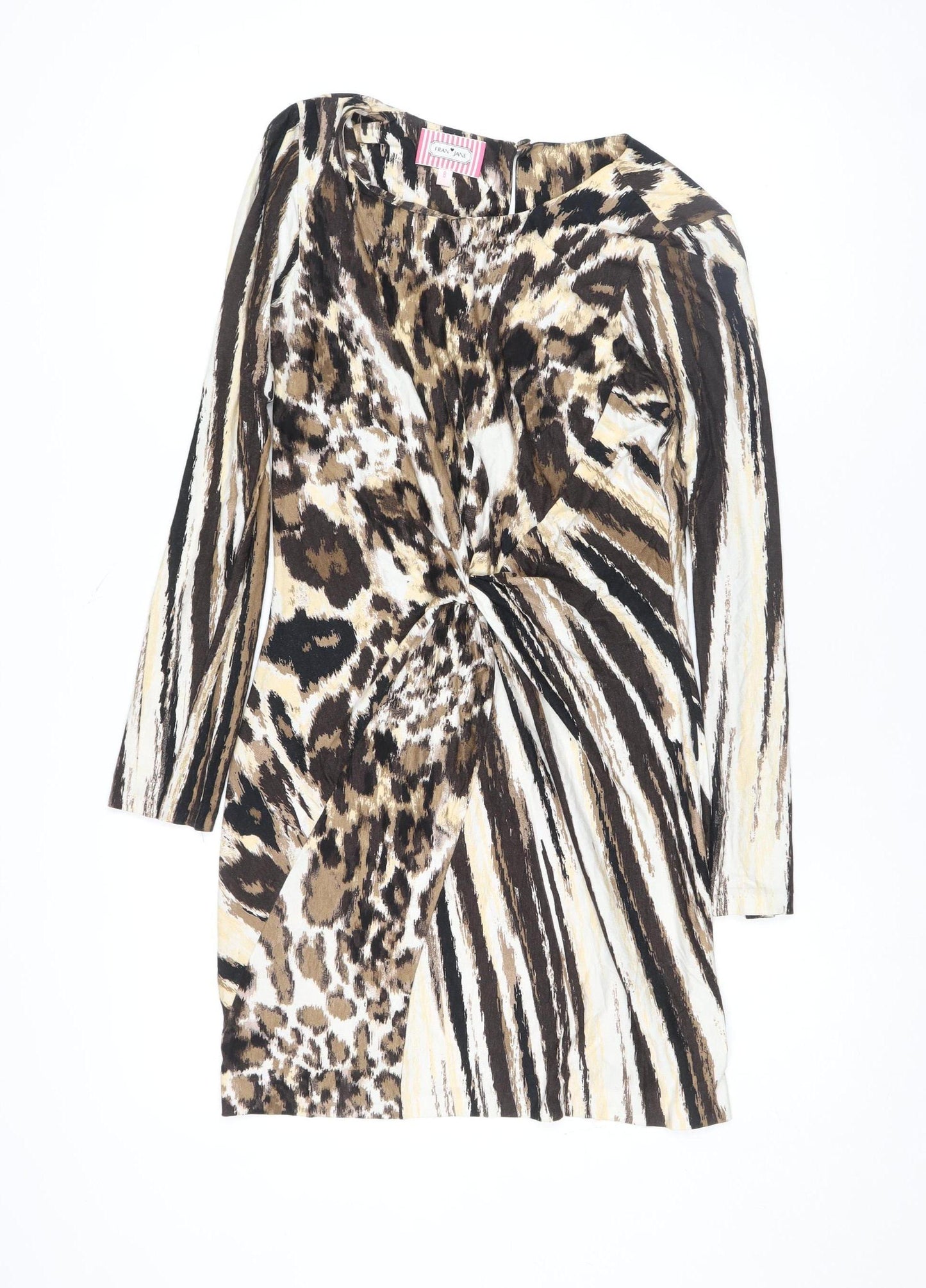 Fran Jane Womens Brown Animal Print Bodycon Dress Size 8