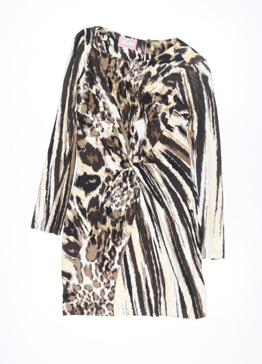Fran Jane Womens Brown Animal Print Bodycon Dress Size 8