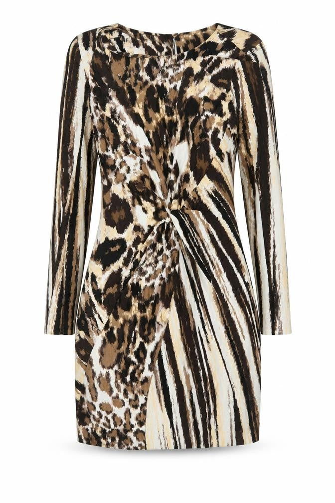 Fran Jane Womens Brown Animal Print Bodycon Dress Size 8