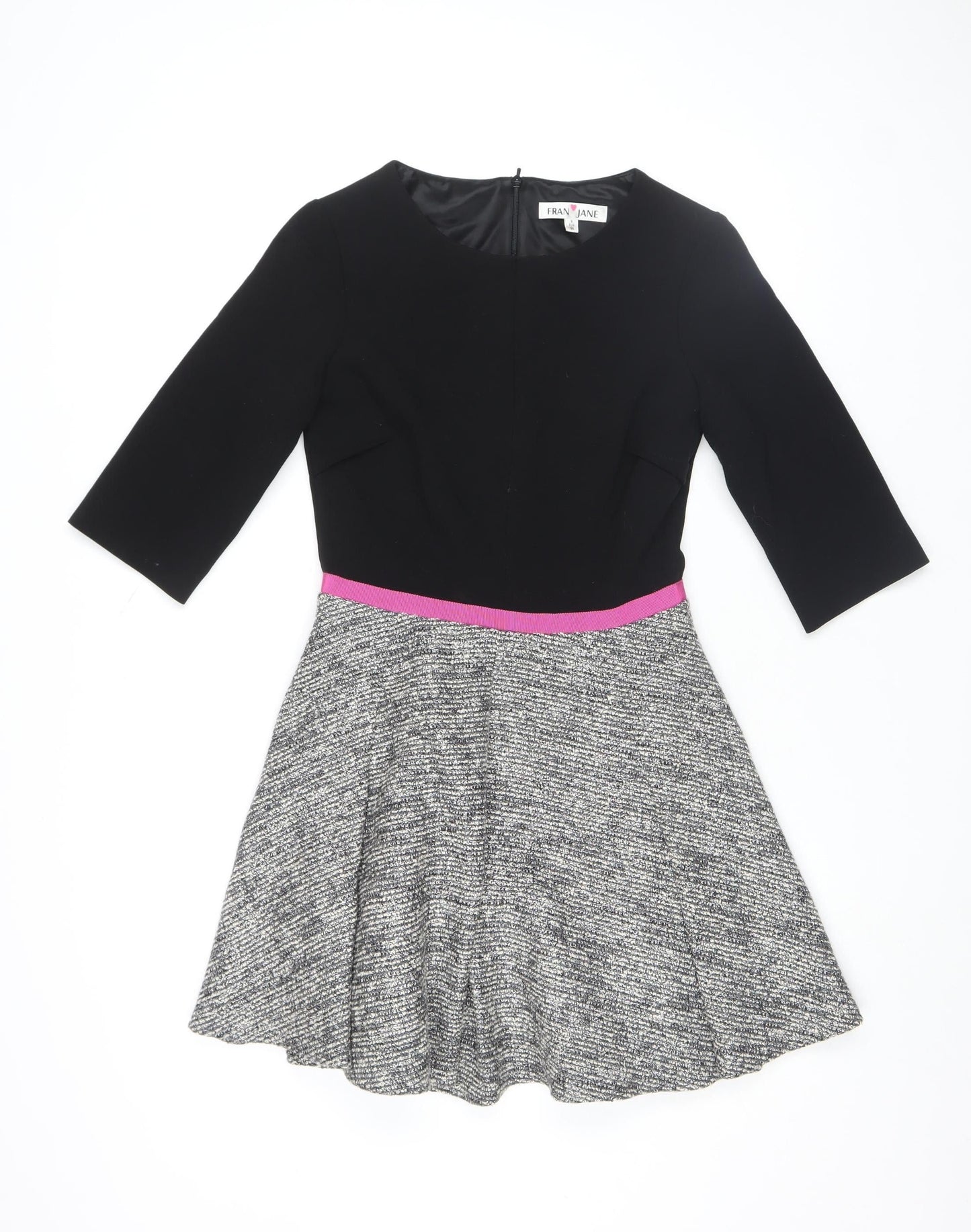Fran Jane Women’s Black Grey Fit & Flare Dress Size 8