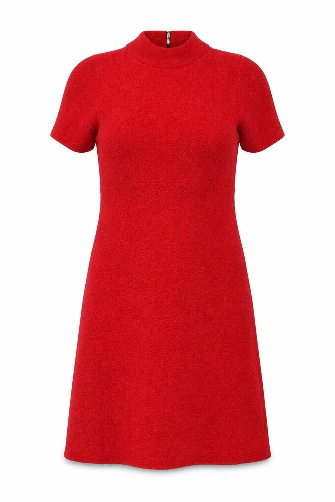 Monari Women's Red Knit Shift Dress Size 6 Short Sleeve Zip
