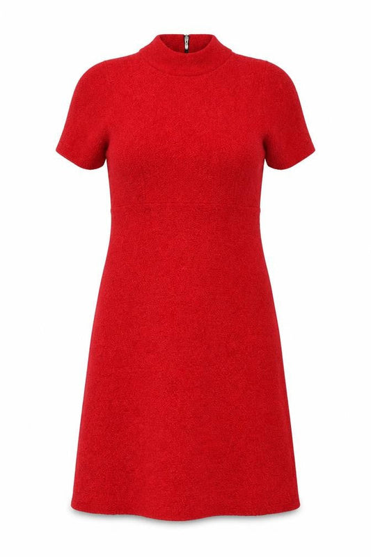 Monari Women's Red Knit Shift Dress Size 6 Short Sleeve Zip