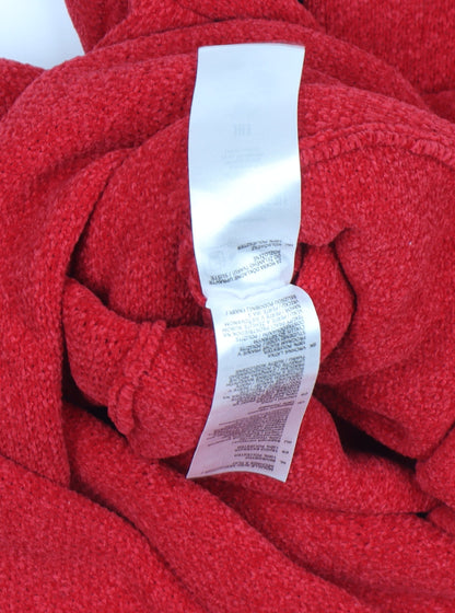 Brand and care label for Monari Women's Red Knit Shift Dress, size 6, Short Sleeve Zip