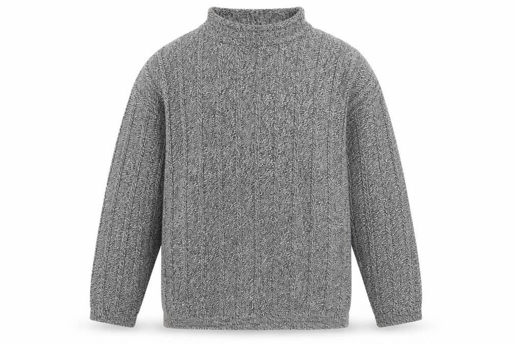 St Bernard Men Grey XL Acrylic Cable-Knit Mock Neck Jumper