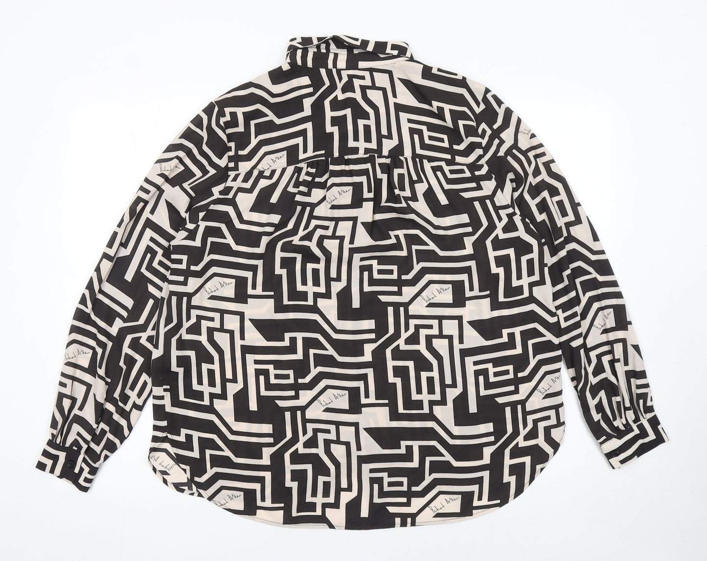 H&M Women’s Black Geometric Button-Up Shirt Size 14 Long Sleeve Polyester