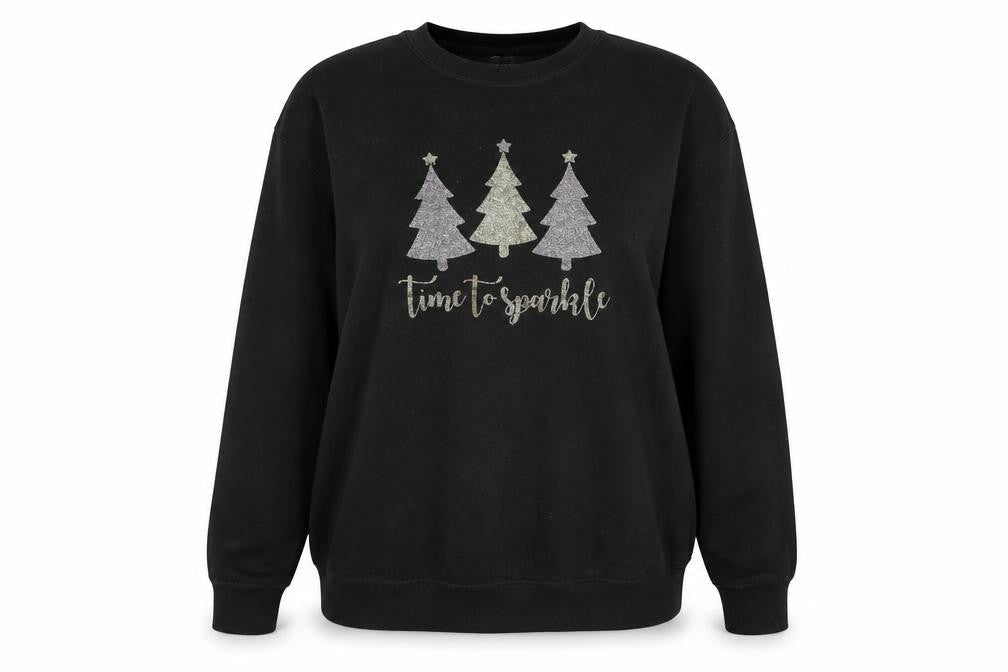 Lipsy Women Black XXL Pullover Christmas Sweatshirt Glitter Trees