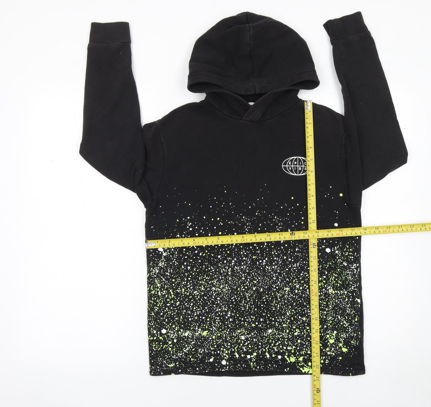 H&M Boys Black Hoodie 10-12 Years Cotton Blend Graphic Print Pullover