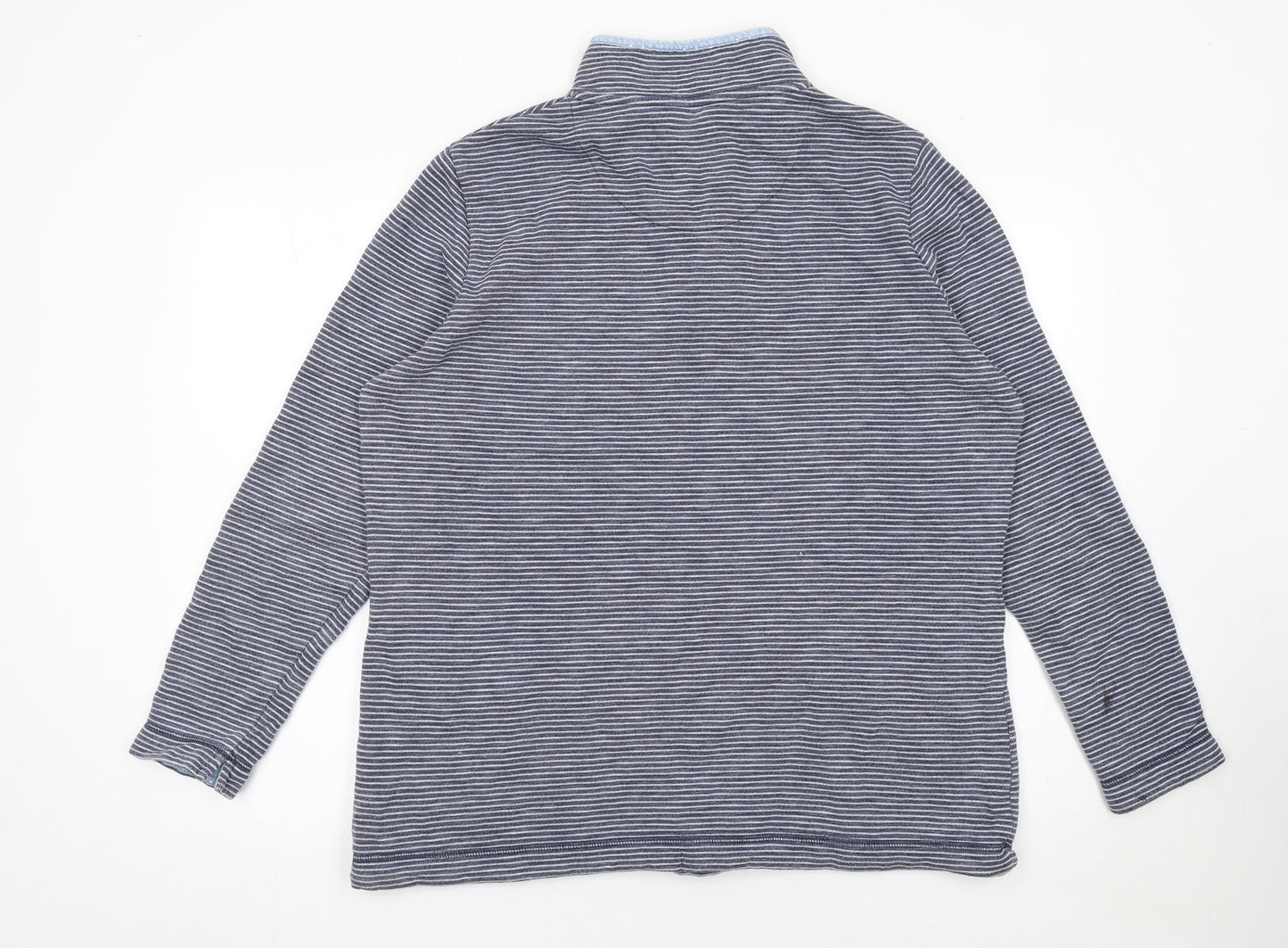 Marks and Spencer Women Blue Stripe Henley Sweatshirt Size L Cotton Blend