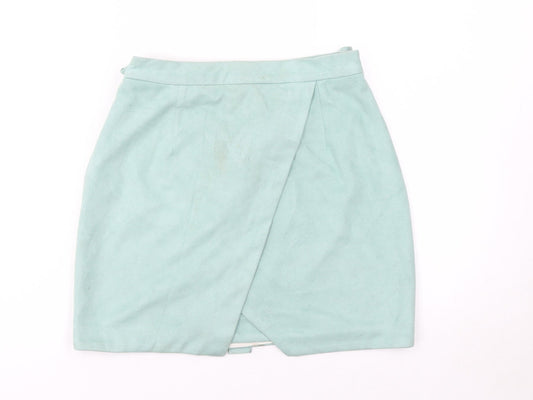River Island Women Green Size 8 Wrap Knee Length Suede Look Skirt