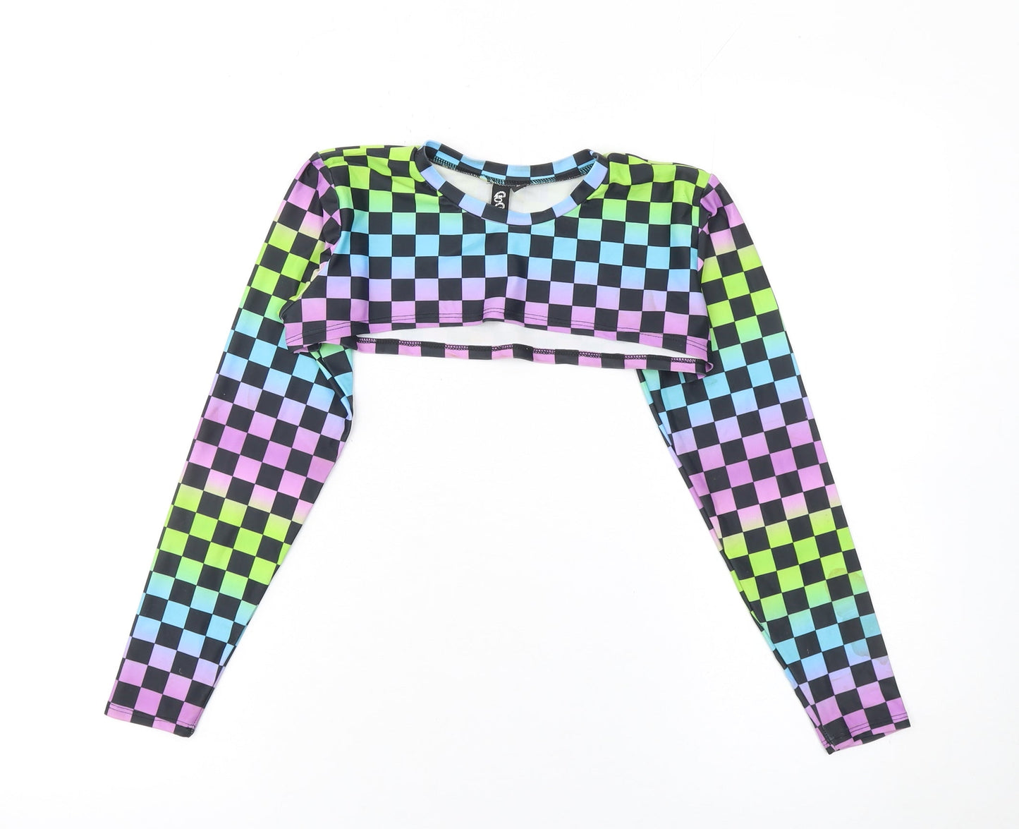 GoGuy Clothing Women's Multicoloured Check Cropped Long Sleeve Top Size M