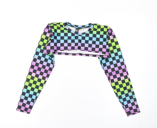 GoGuy Clothing Women's Multicoloured Check Cropped Long Sleeve Top Size M