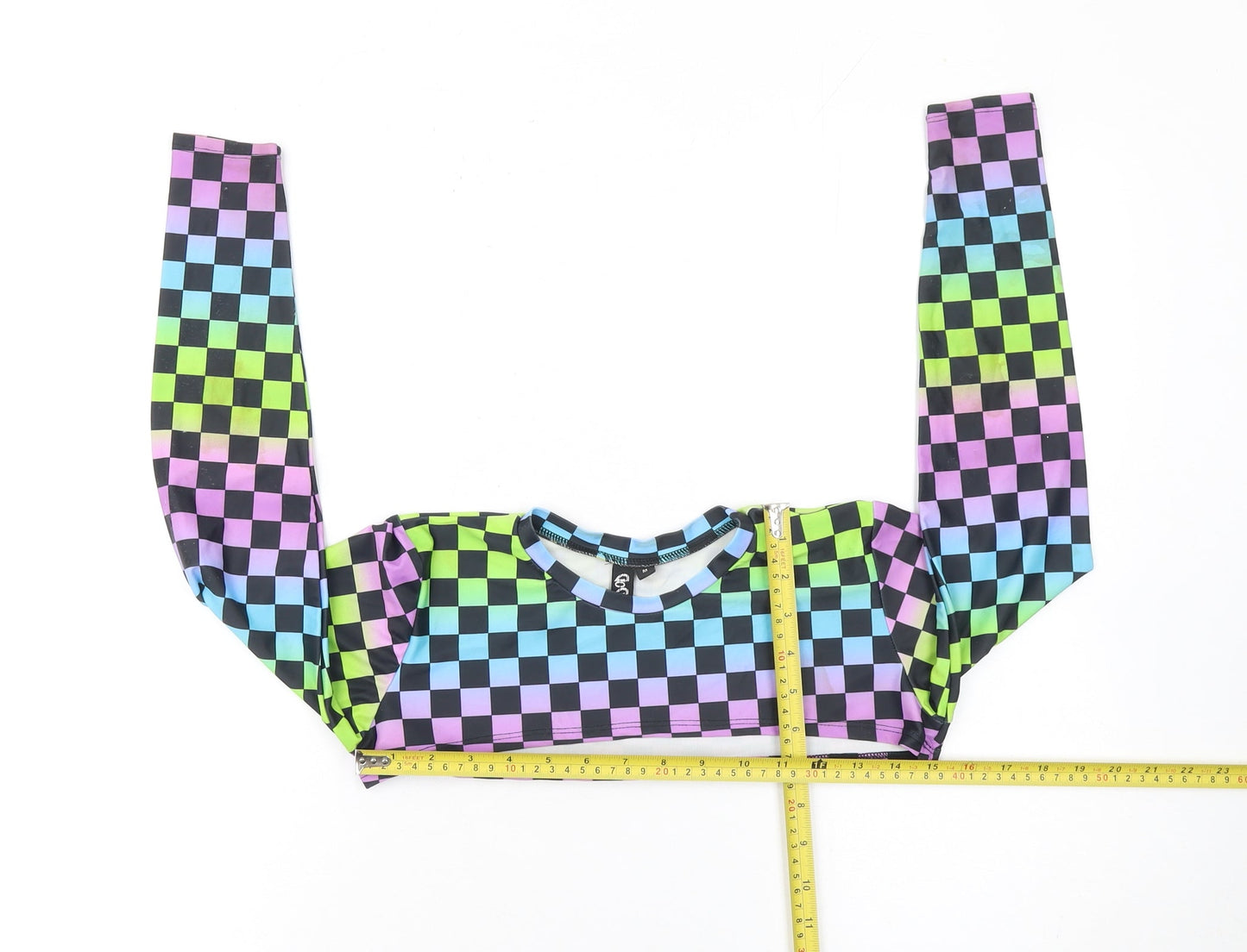 GoGuy Clothing Women's Multicoloured Check Cropped Long Sleeve Top Size M
