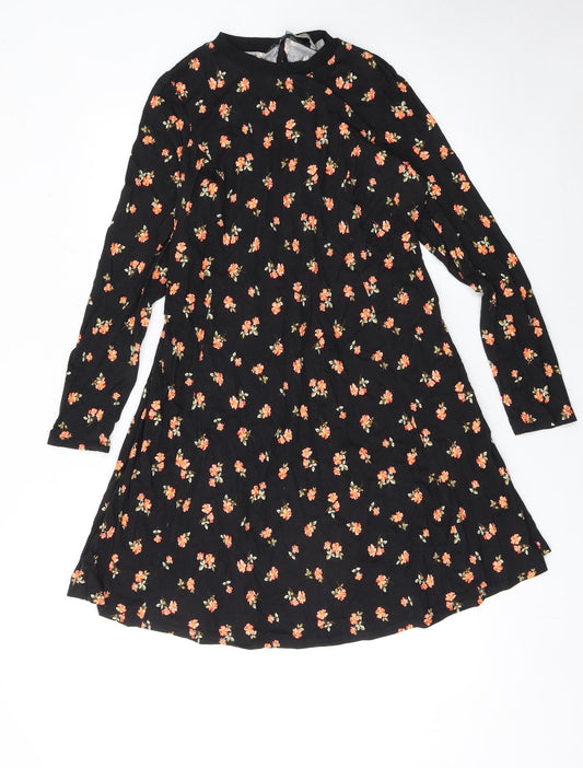 ASOS Women Black Floral A-Line Long Sleeve Dress Size 12