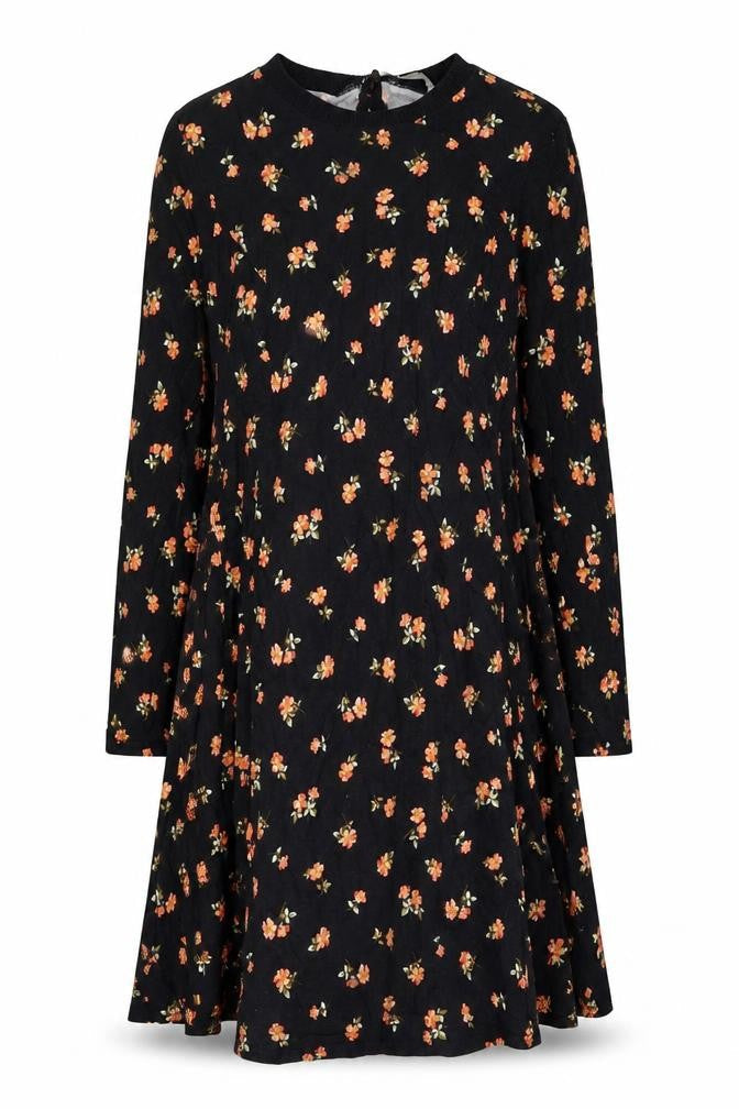 ASOS Women Black Floral A-Line Long Sleeve Dress Size 12